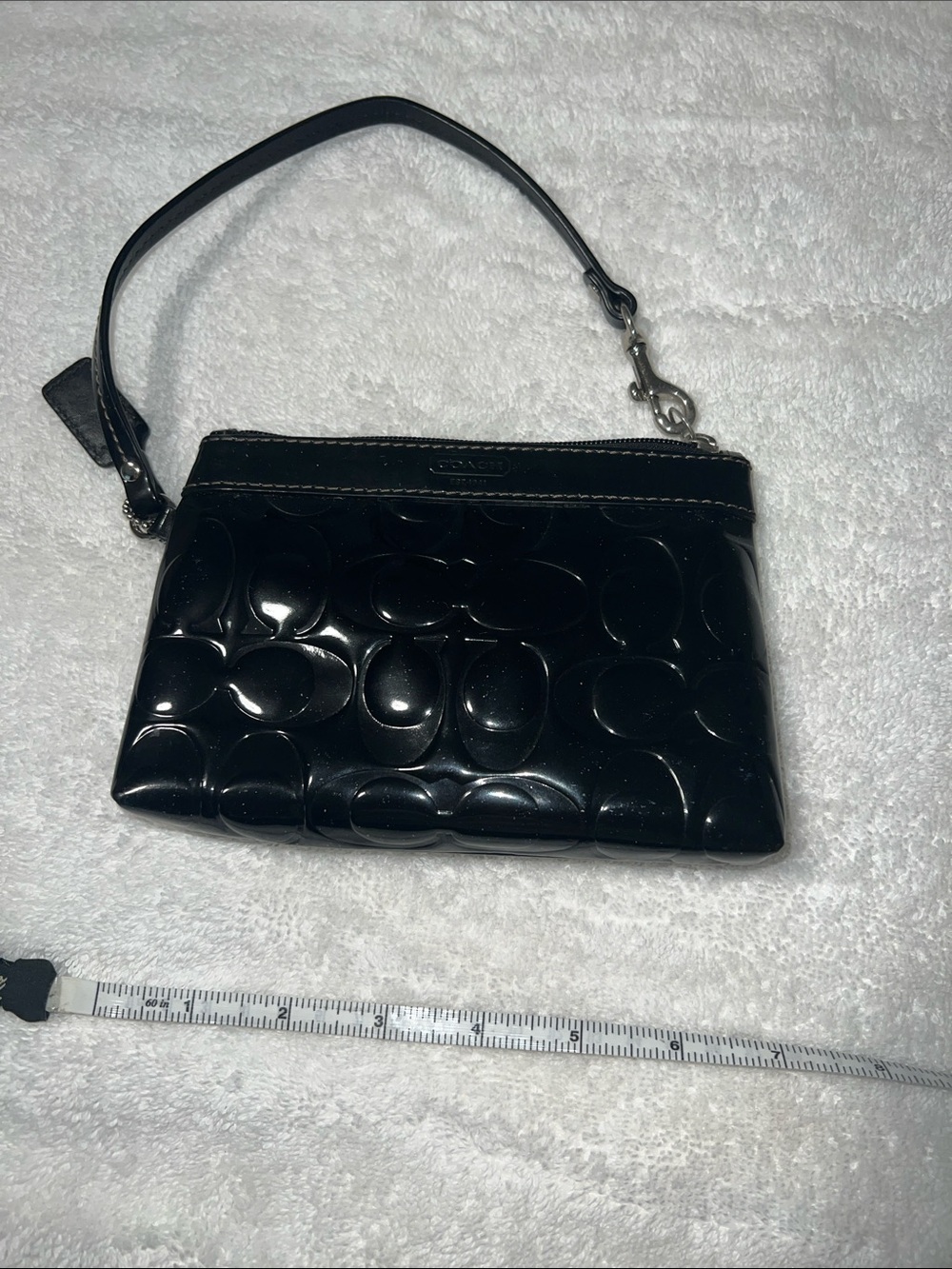 Coach Black Patent Signature Wristlet with Removable Strap